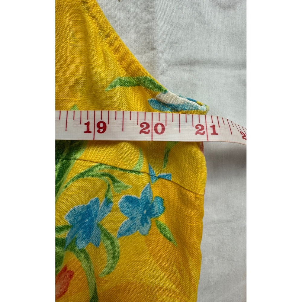 Lauren Ralph Lauren Yellow Linen Tropical Floral Tie Front Sleeveless Shirt L - Picture 7 of 11